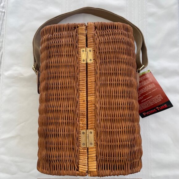 Bacchus Picnic Time Insulated Wicker Wine Basket Carrier Set with Strap - NWT - Picture 3 of 9